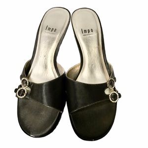 Impo  Women’s Dark Gray Satin Slip on Heels  sz 8 Original Box
